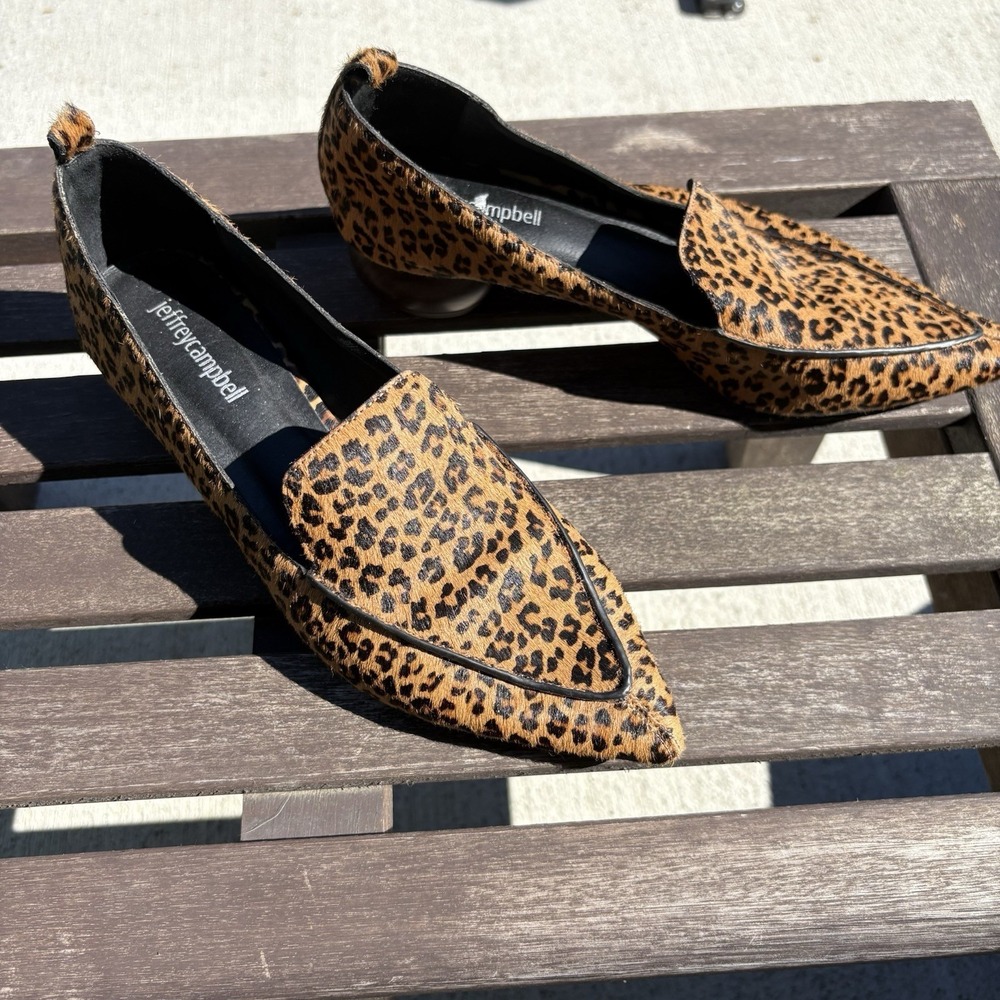 Jeffrey Campbell Women 7.5 Viona Loafers Round Wood Block Heel Cheetah Calf Hair
